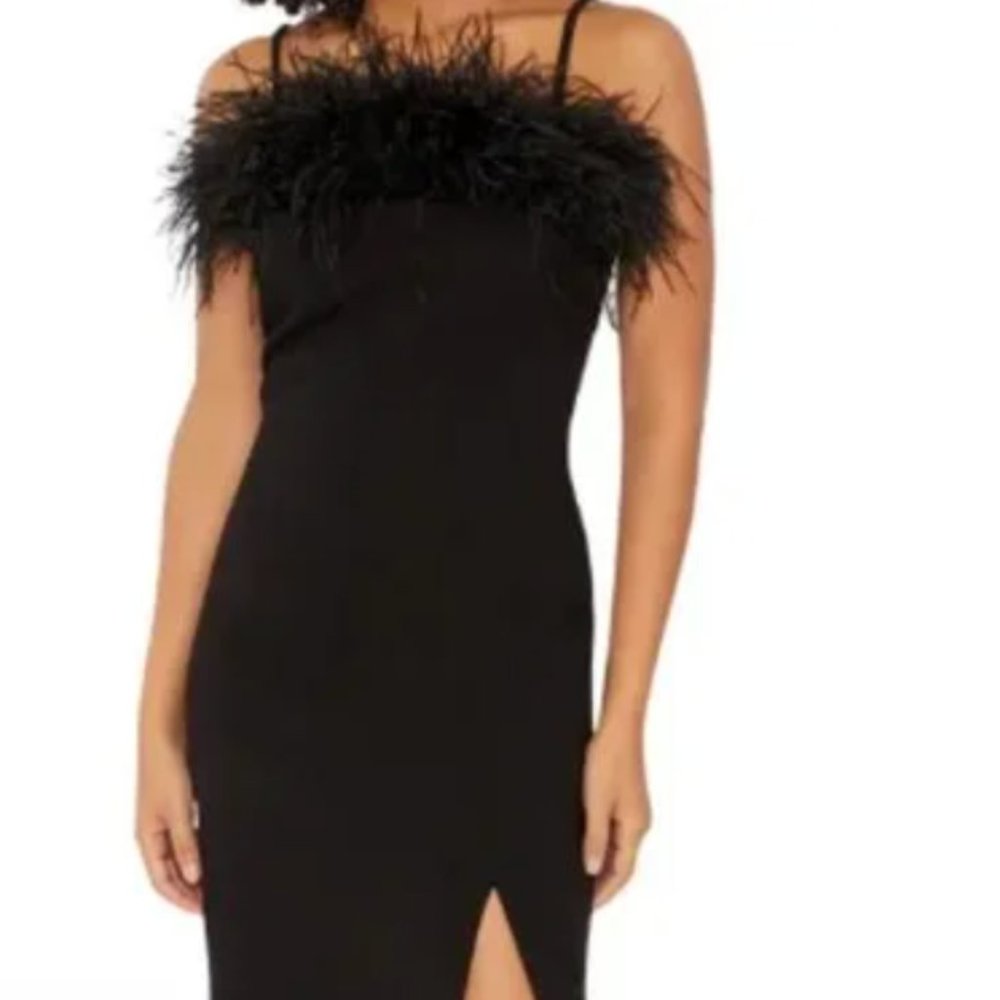 Likely feather black midi dress